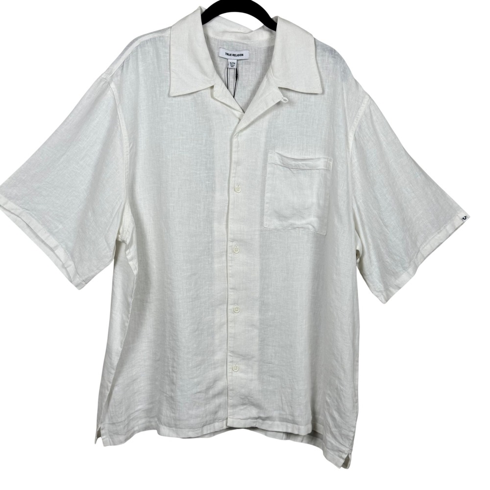 True Religion Linen Blend Shirt XLWhite NWT Coastal Resort Minimalist Camp